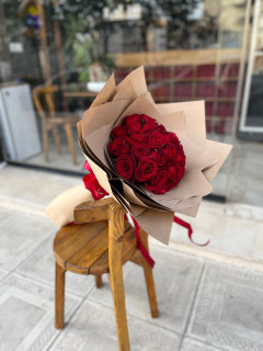 دسته گل رز طبیعی 25 شاخه ای
